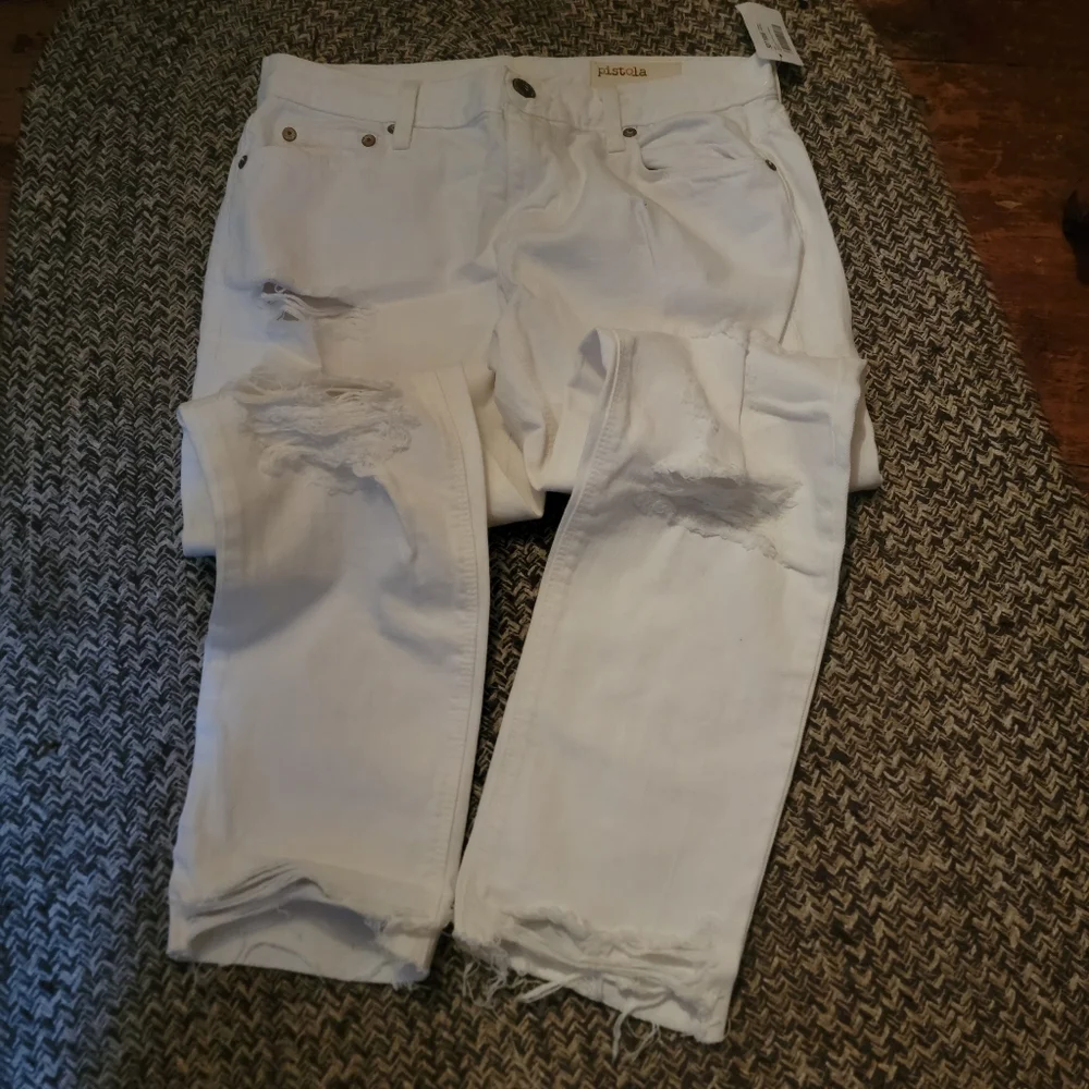 Pistola Remi Destroyed Raw Hem Boyfriend Jean cropped White Destructed Ripped